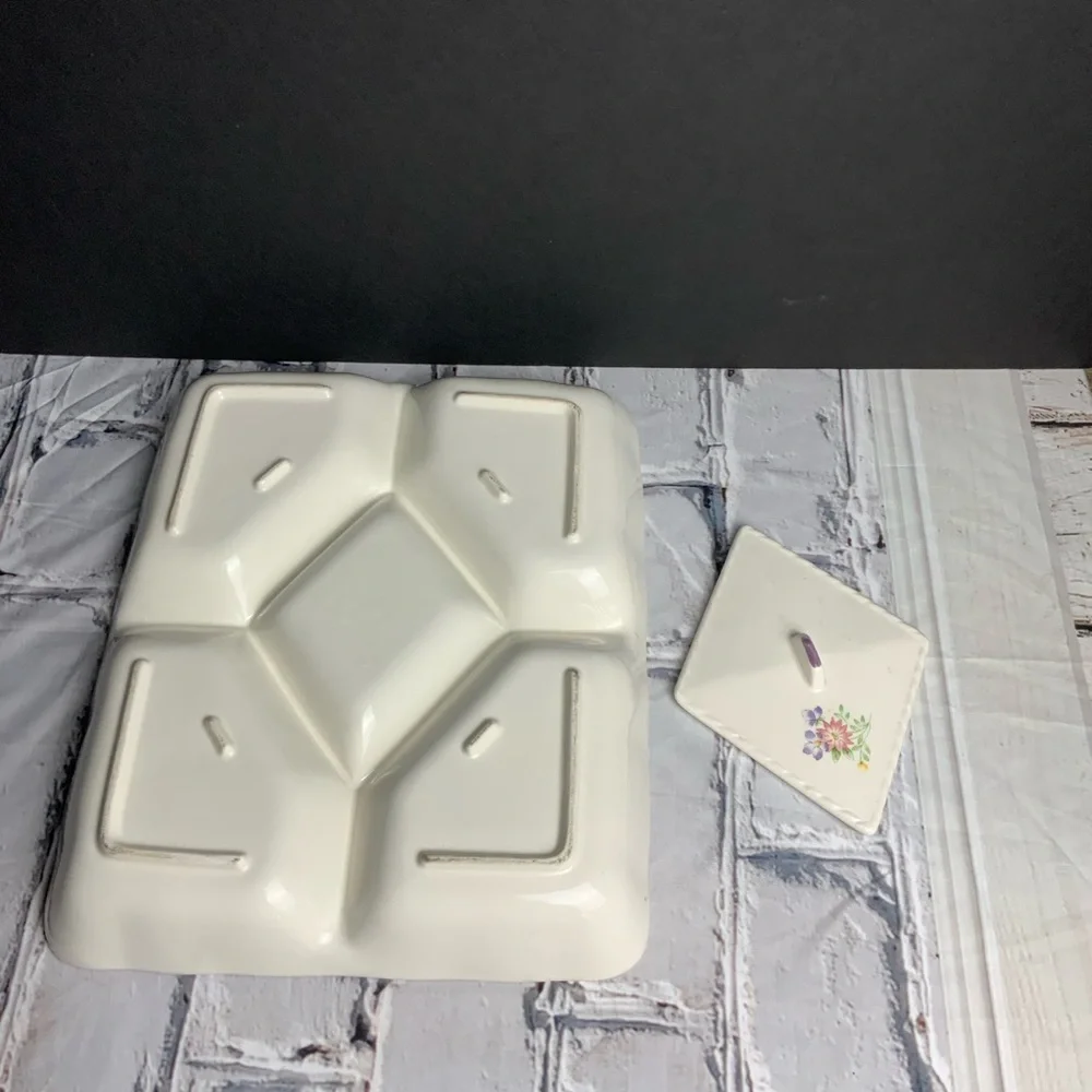 Vintage Porcelain Floral Divided Tray w Center Lid